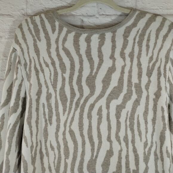 L Express Womens Cream Taupe Zebra Print Curvy Long Sleeve Midi Sweater Dress L - Picture 9 of 15